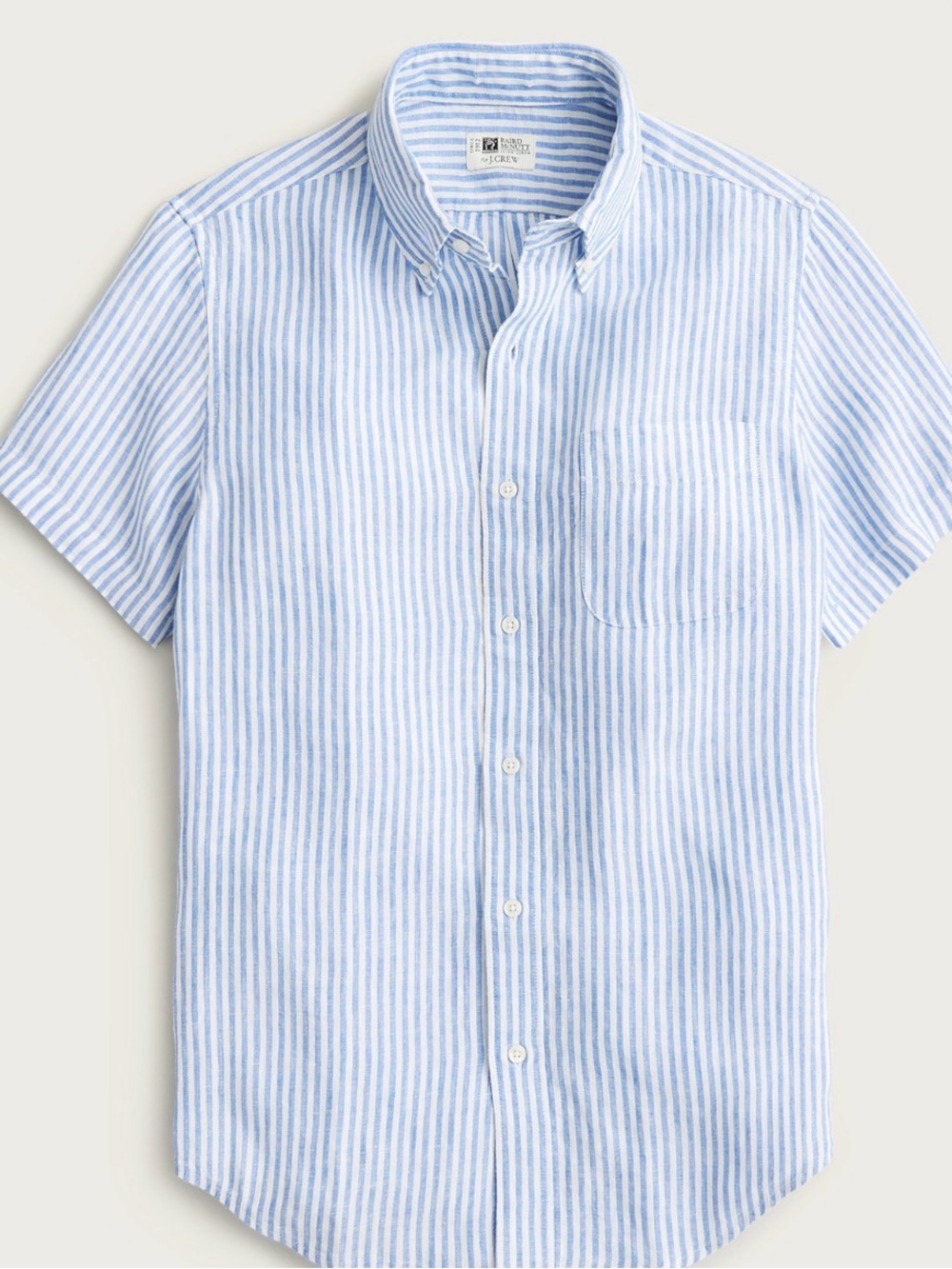 J. Crew Baird McNutt Blue and White Striped Short-Sleeve Linen Shirt